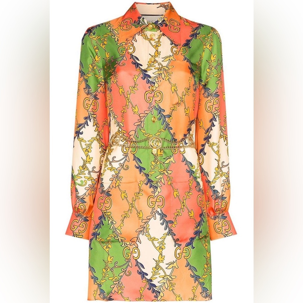 Gucci Orange and Green Long Sleeve Dress
